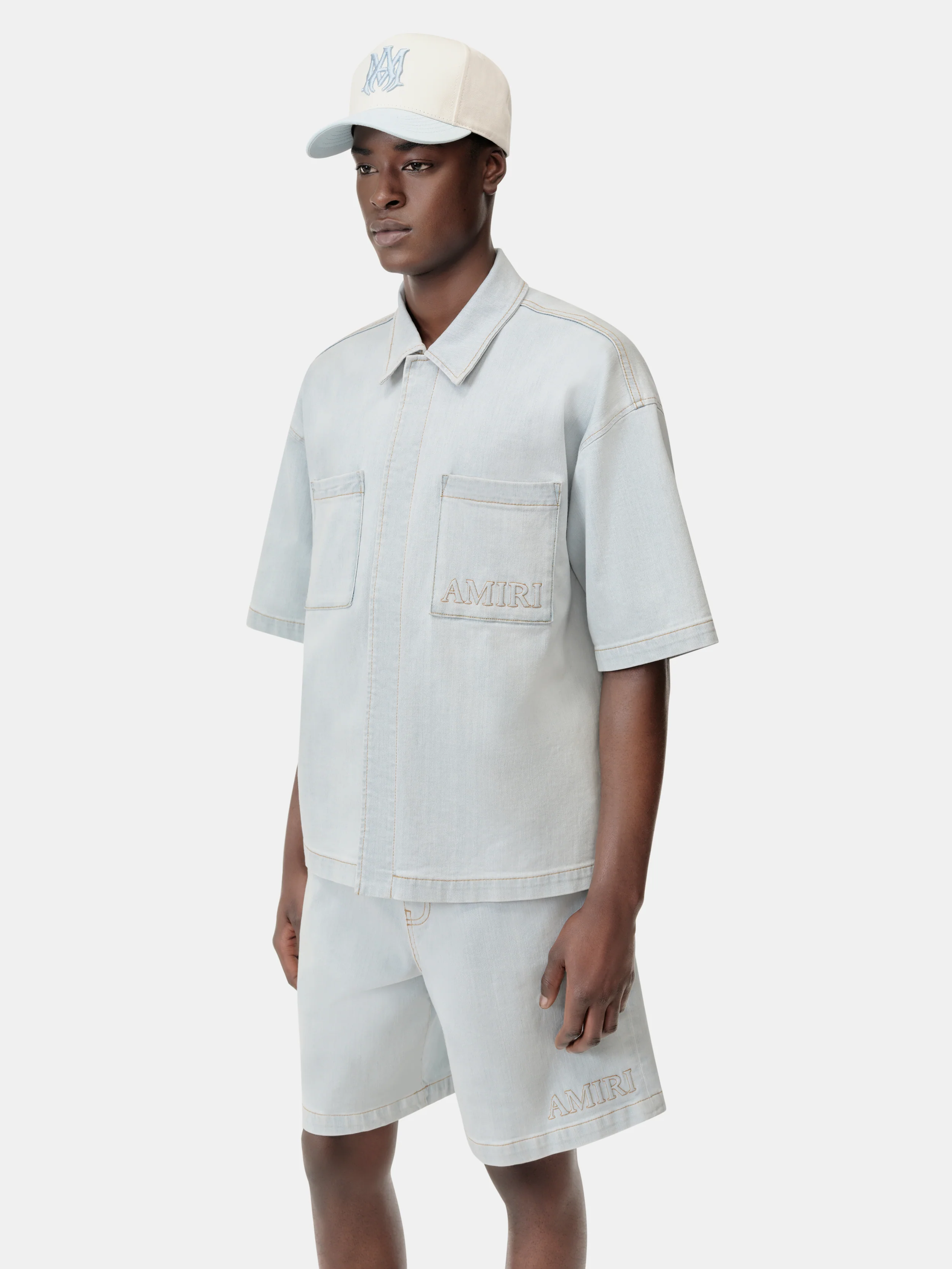 AMIRI 3D SHORT SLEEVE SNAP SHIRT - Light Indigo - Image 4
