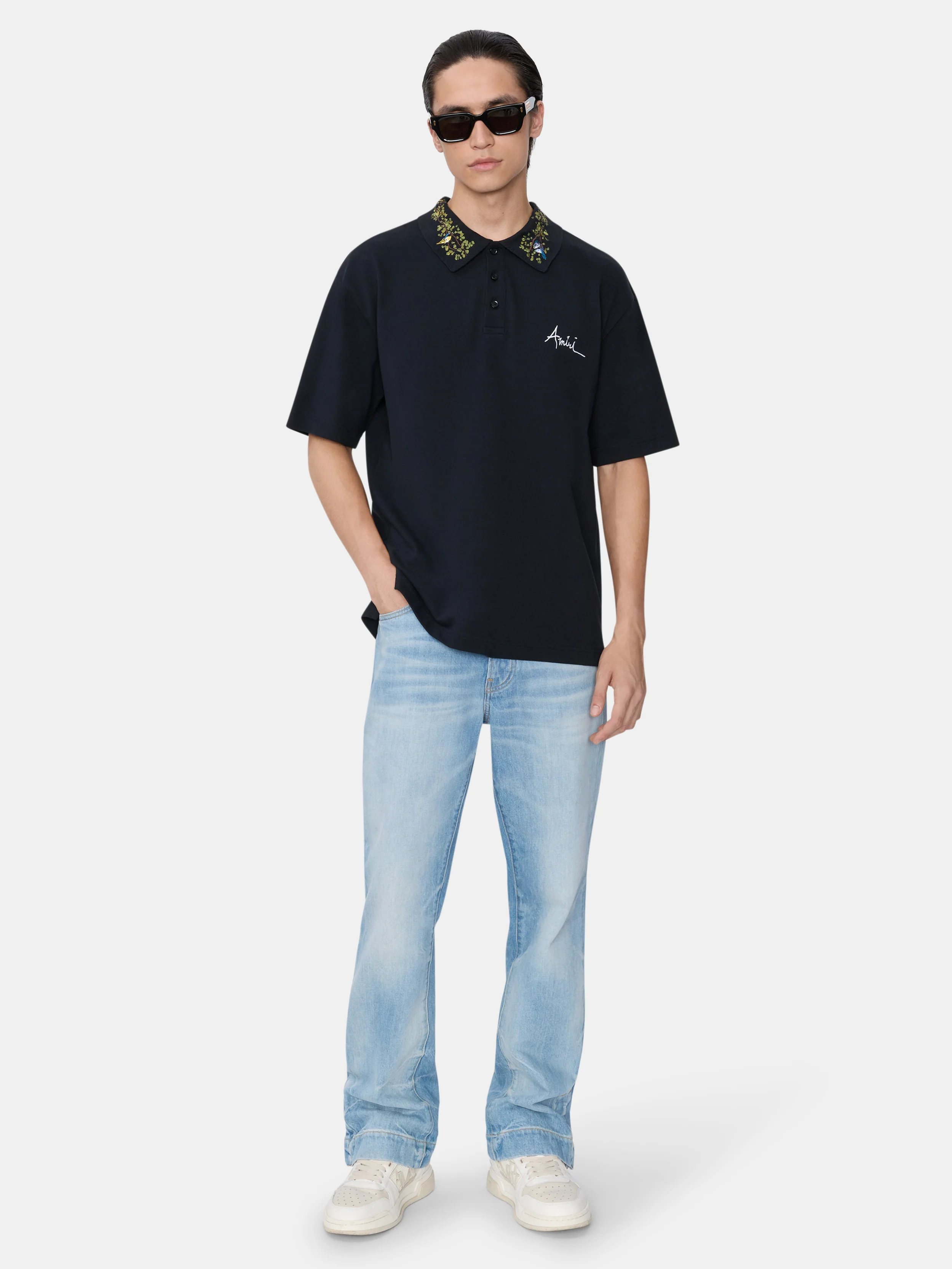AMIRI FLORAL COLLAR POLO - Black - Image 2
