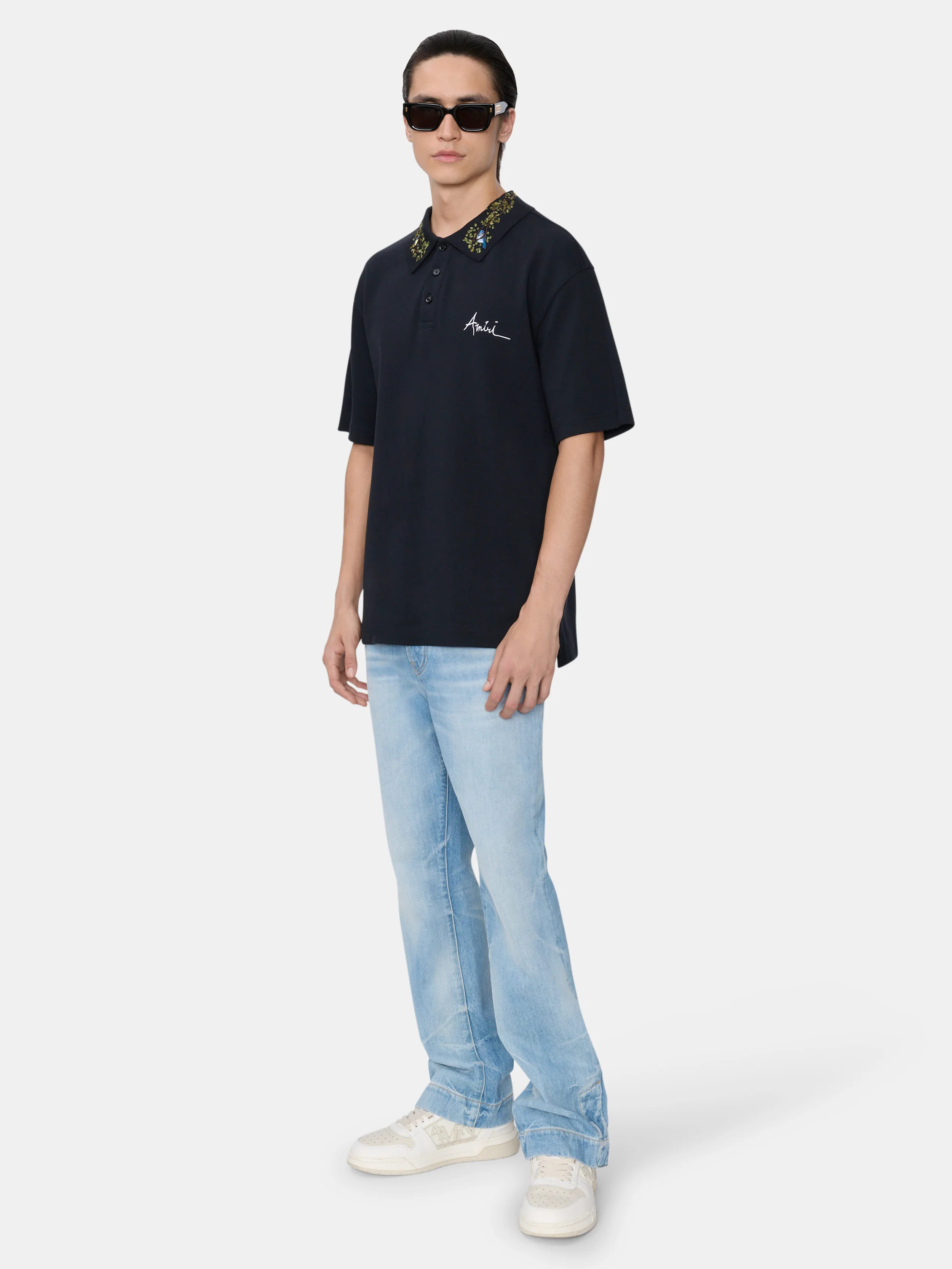 AMIRI FLORAL COLLAR POLO - Black - Image 3