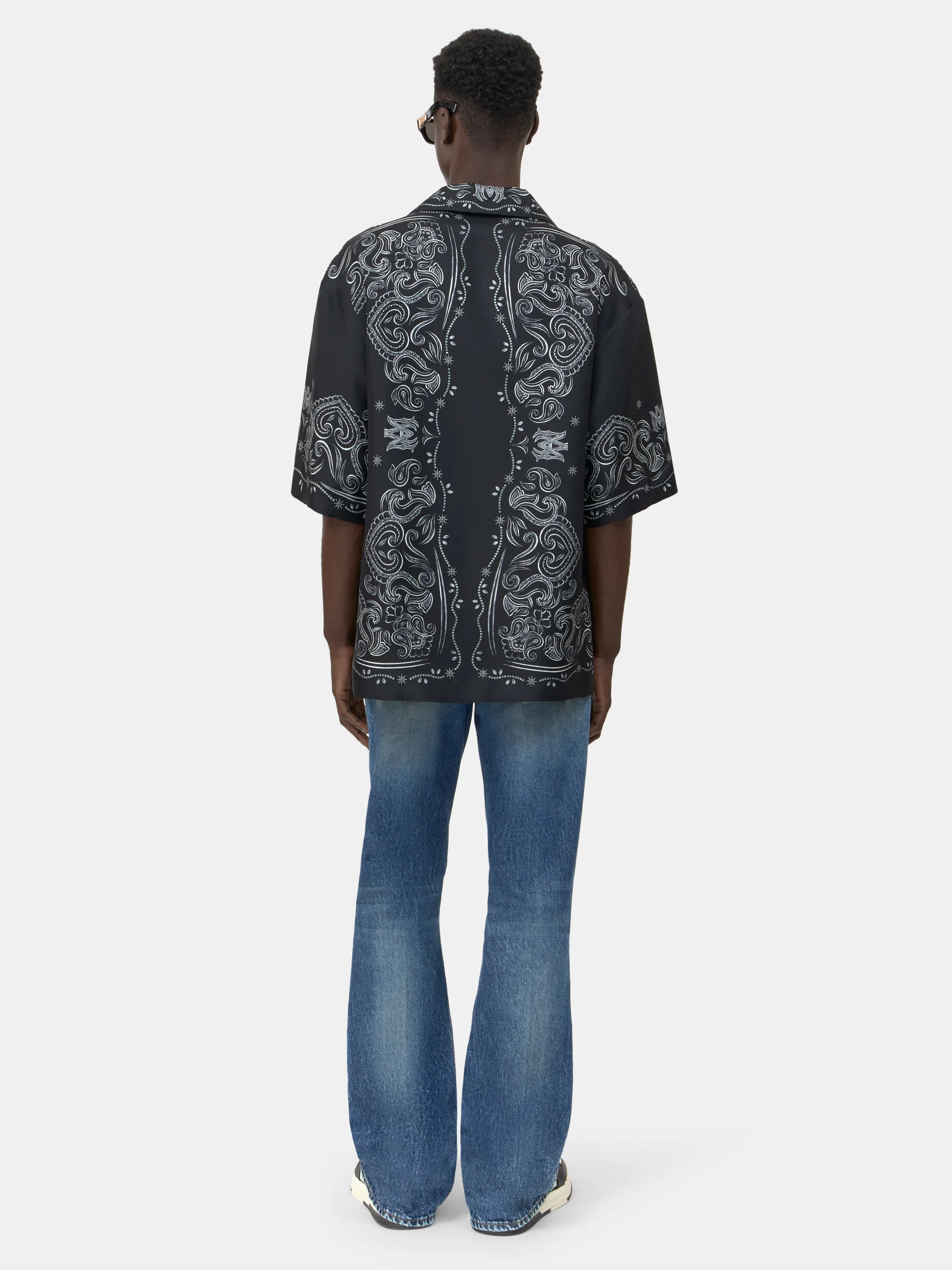 BANDANA PAINT OVERSIZED BOWLING SHIRT - Black - Image 4