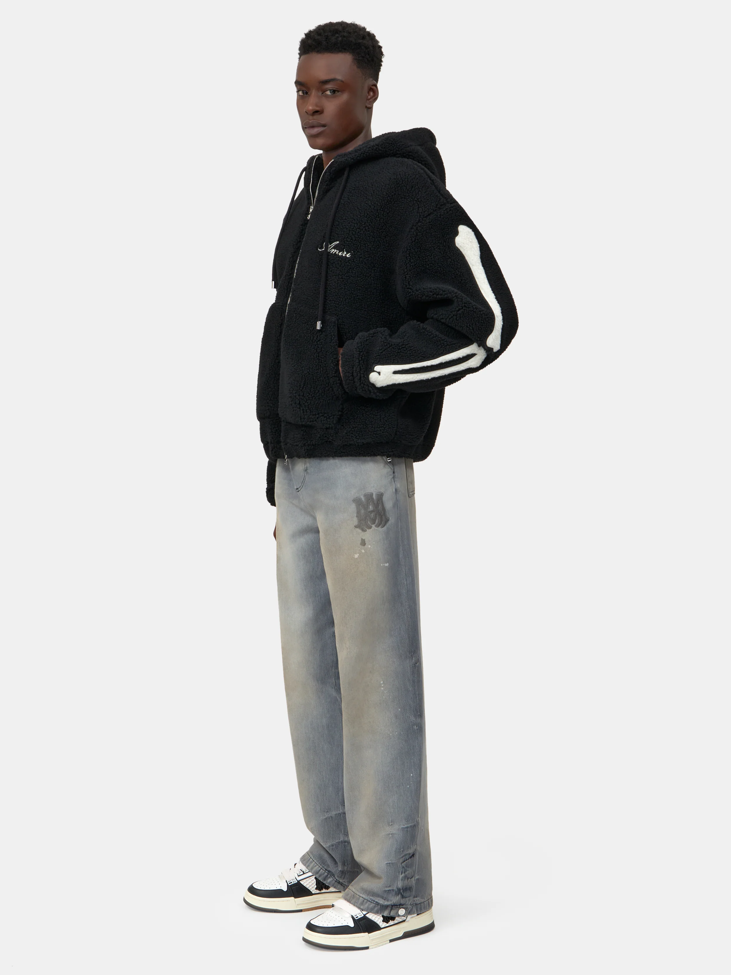 BONES FLEECE ZIP HOODIE - Black - Image 3