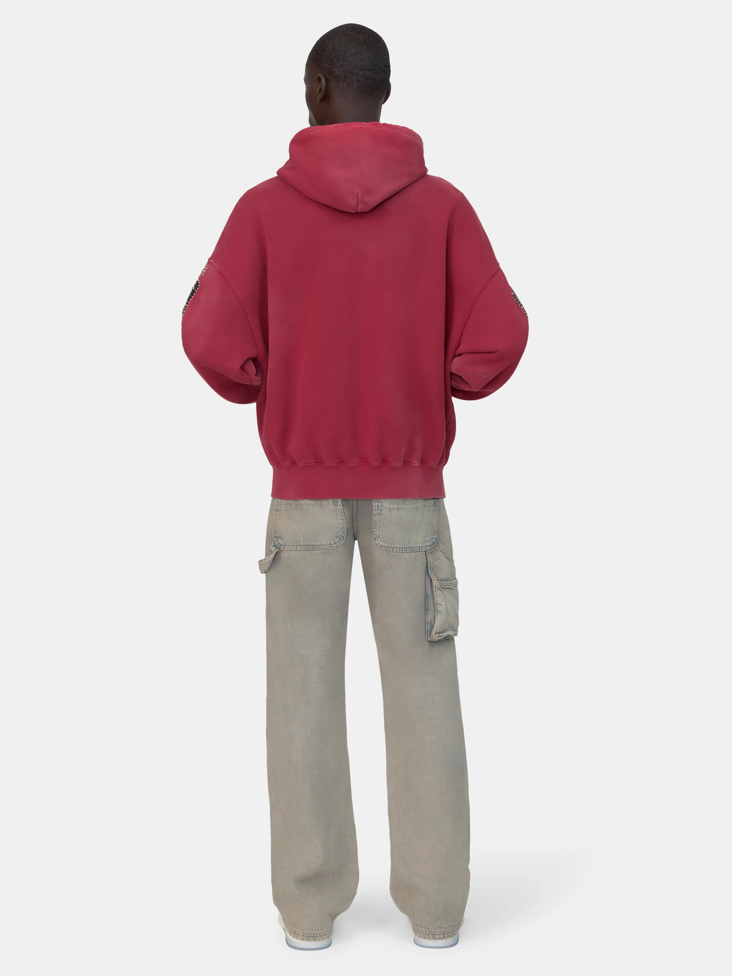 BONES STUDDED OVERSIZED ZIP HOODIE - Red Rose - Image 4