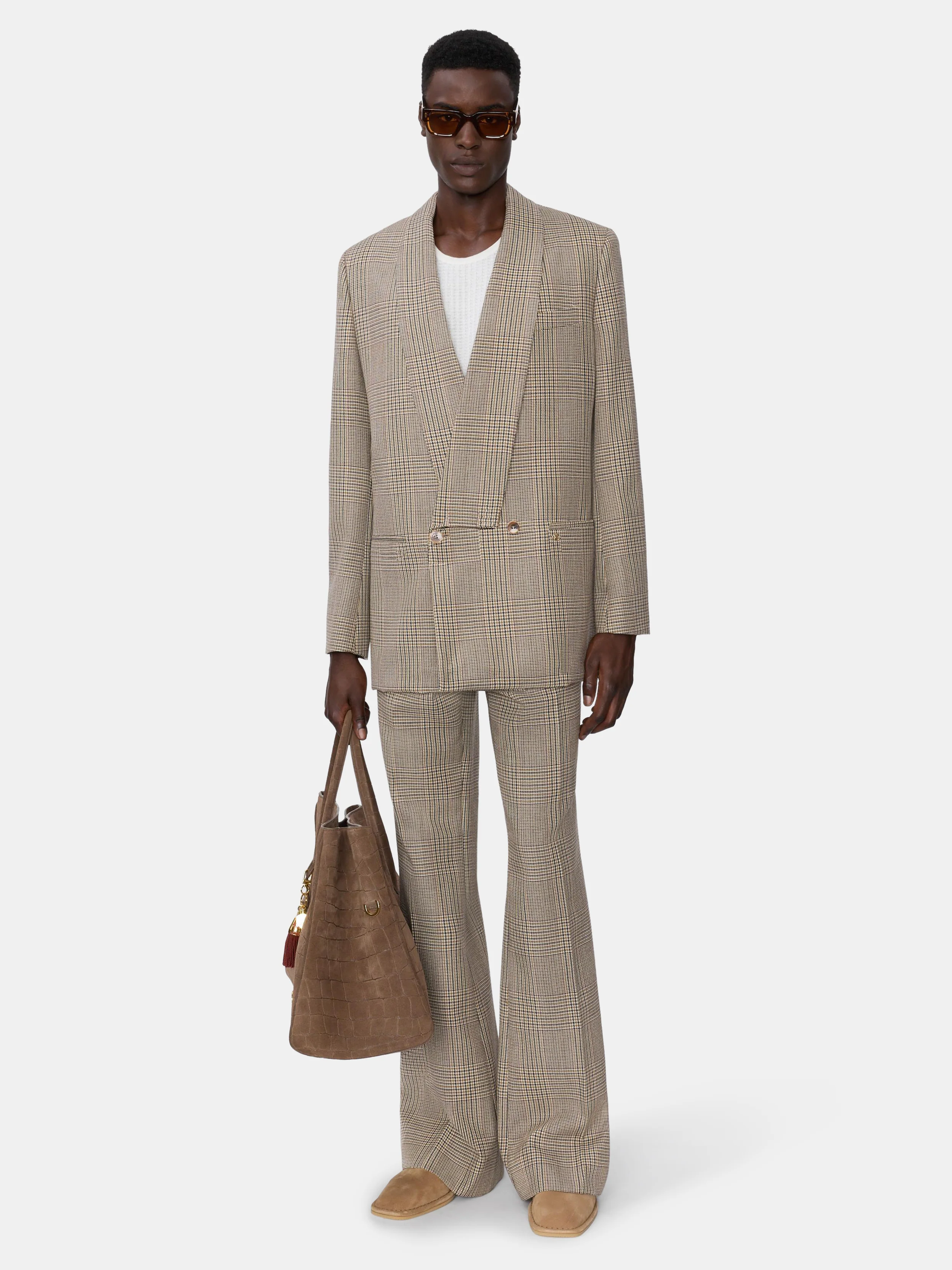CHECK DOUBLE-BREASTED BLAZER - Taupe - Image 2