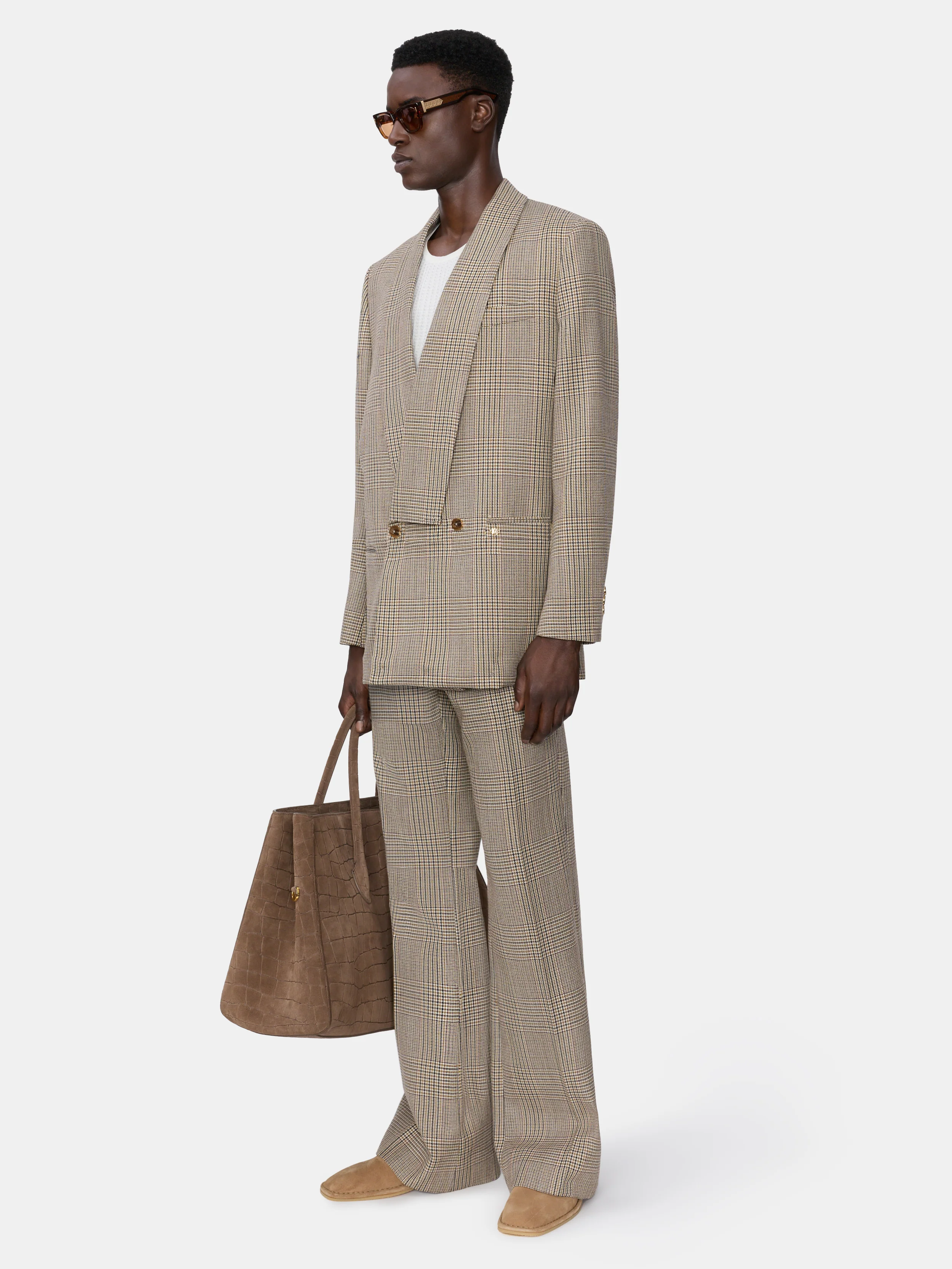 CHECK DOUBLE-BREASTED BLAZER - Taupe - Image 3