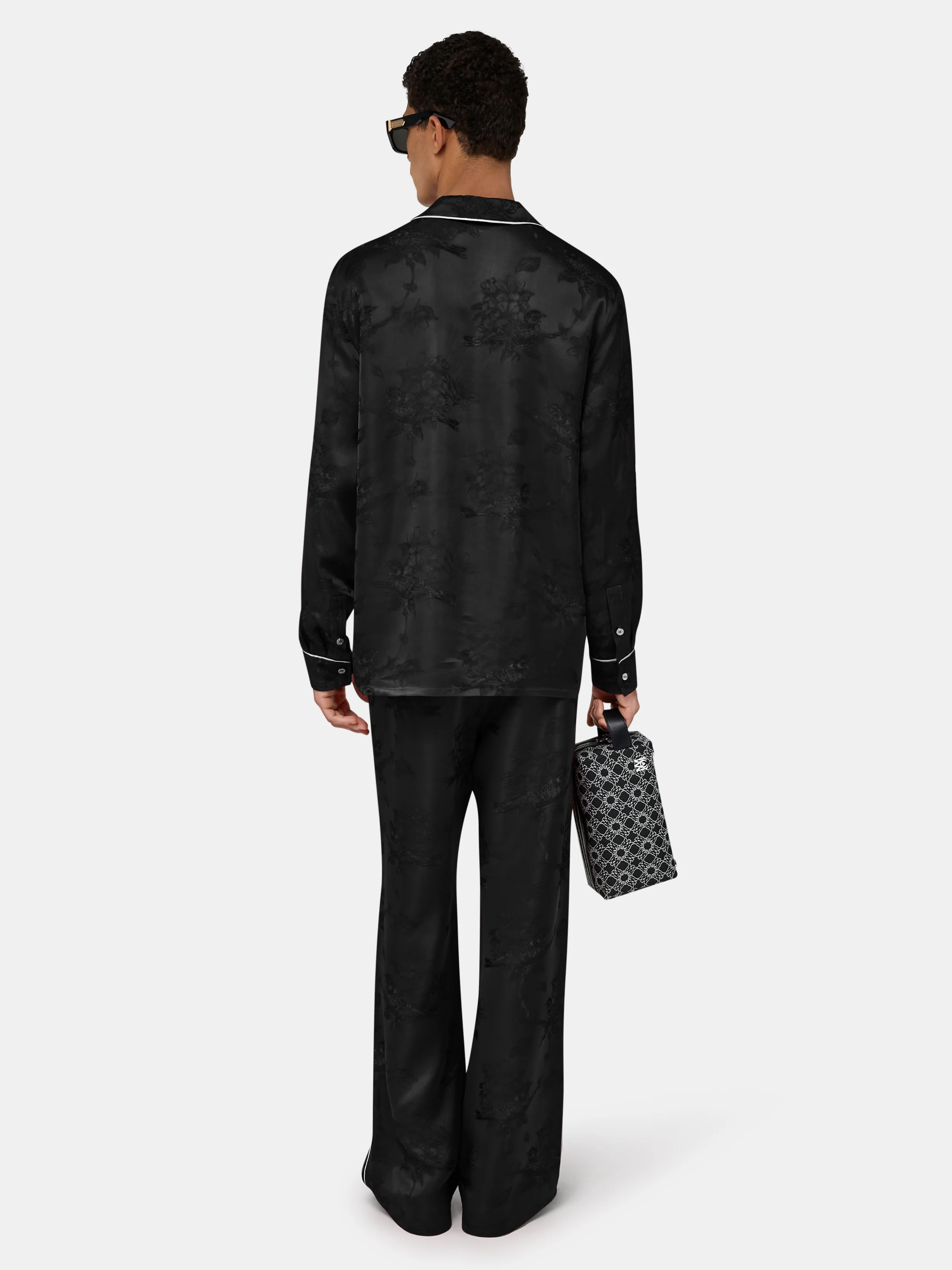 FLORAL JACQUARD PAJAMA SHIRT - Black - Image 4