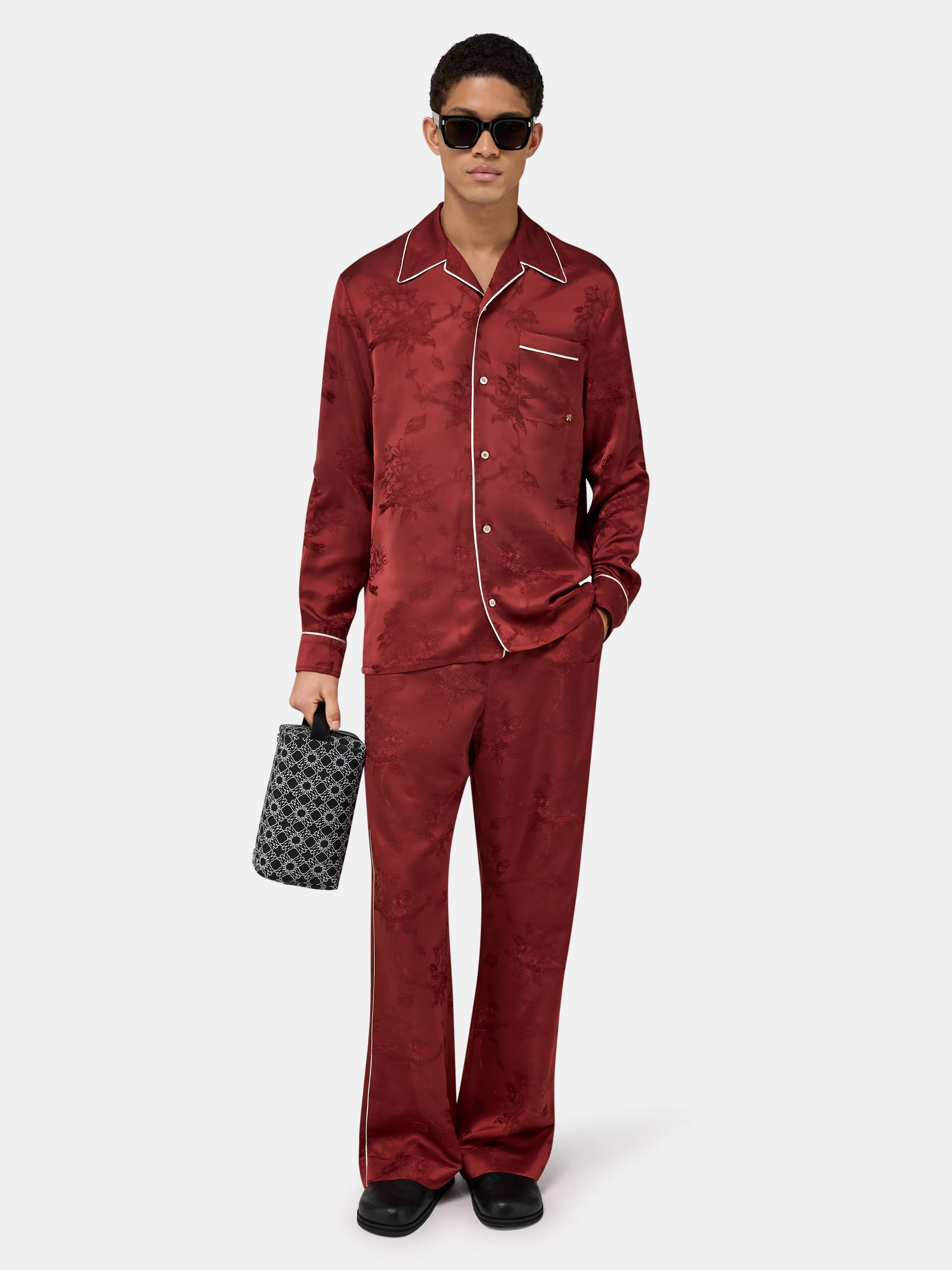 FLORAL JACQUARD PAJAMA SHIRT - Terracotta - Image 2