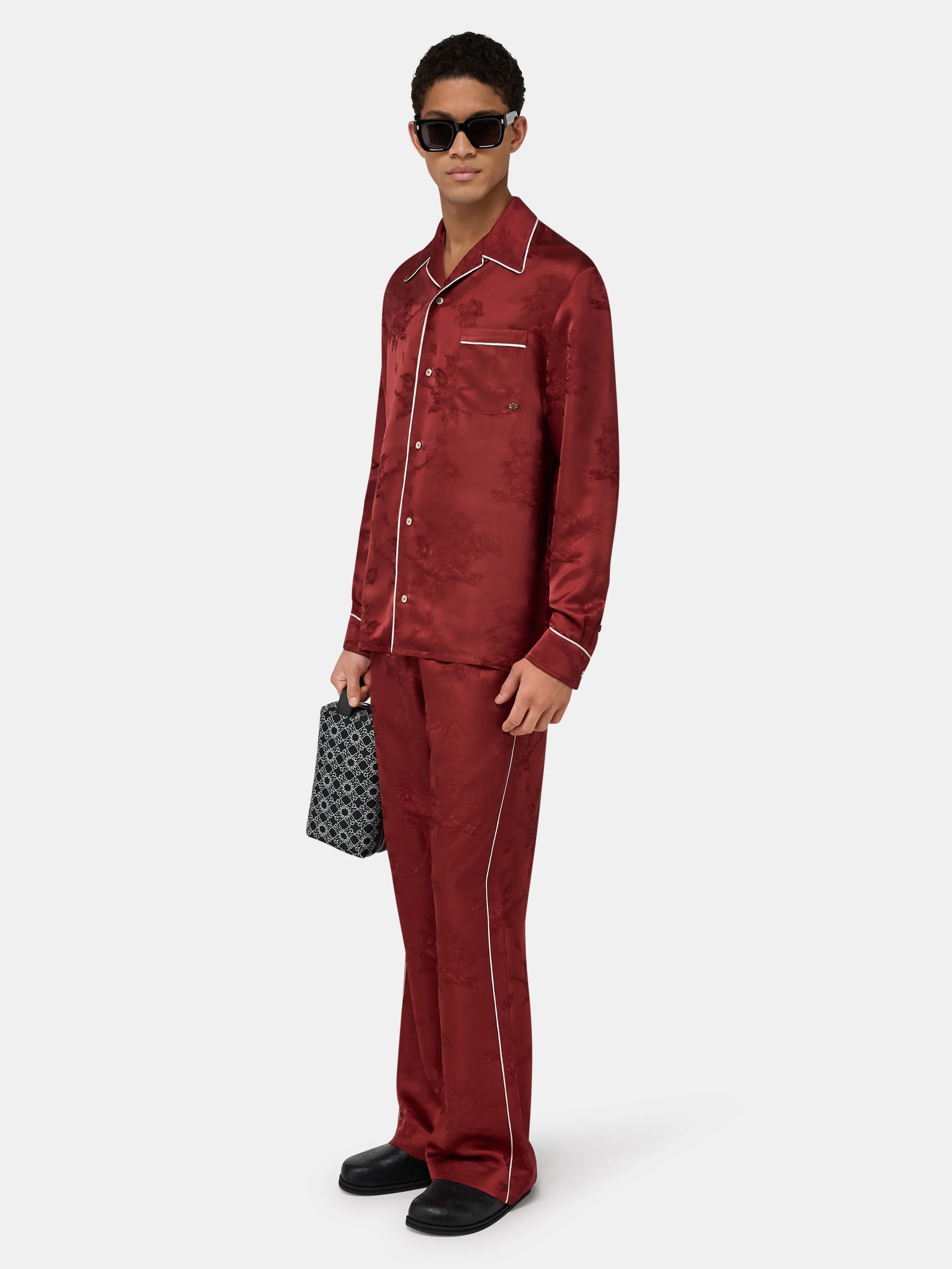 FLORAL JACQUARD PAJAMA SHIRT - Terracotta - Image 3