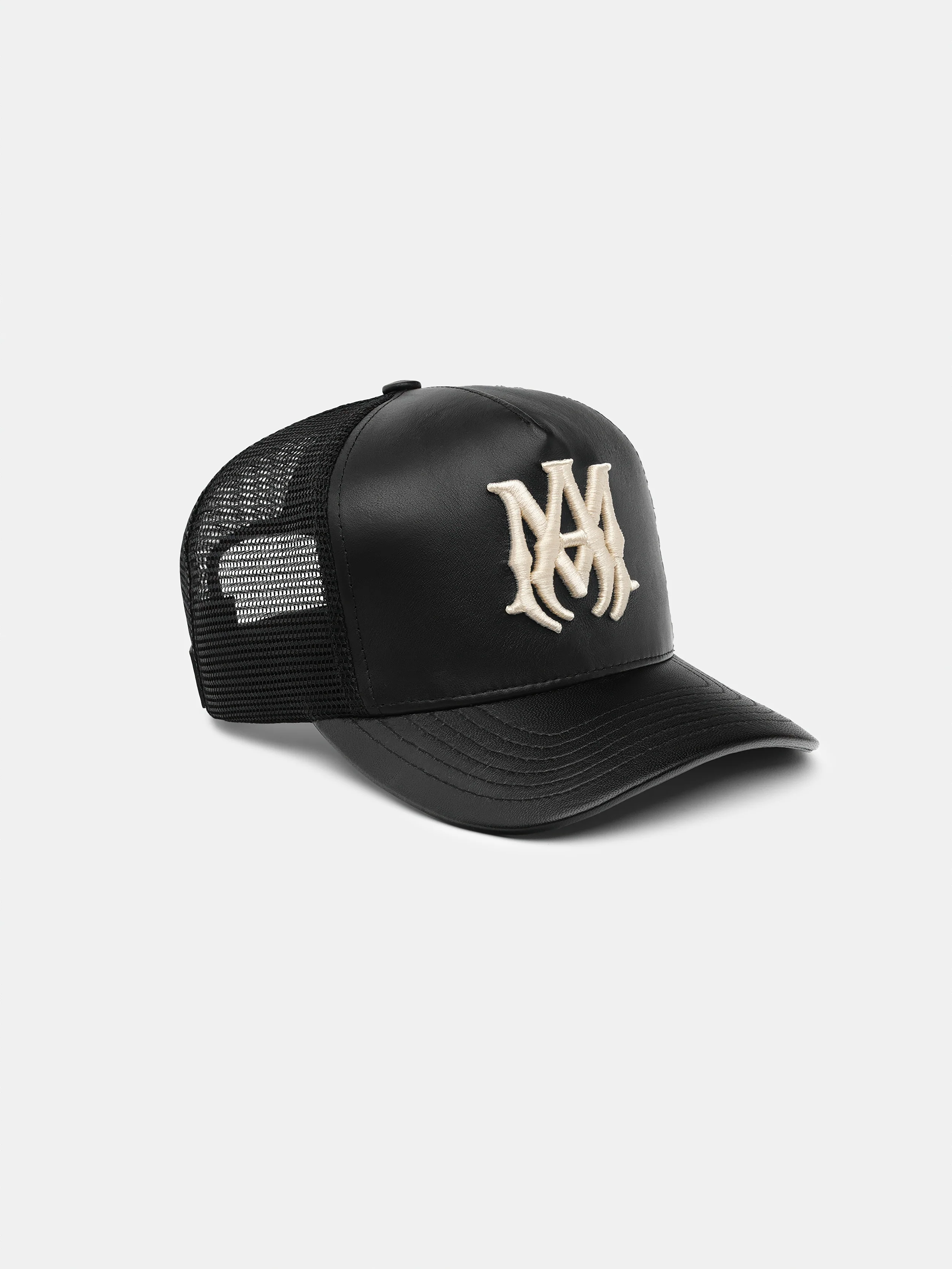 LEATHER MA TRUCKER HAT - Black - Image 2