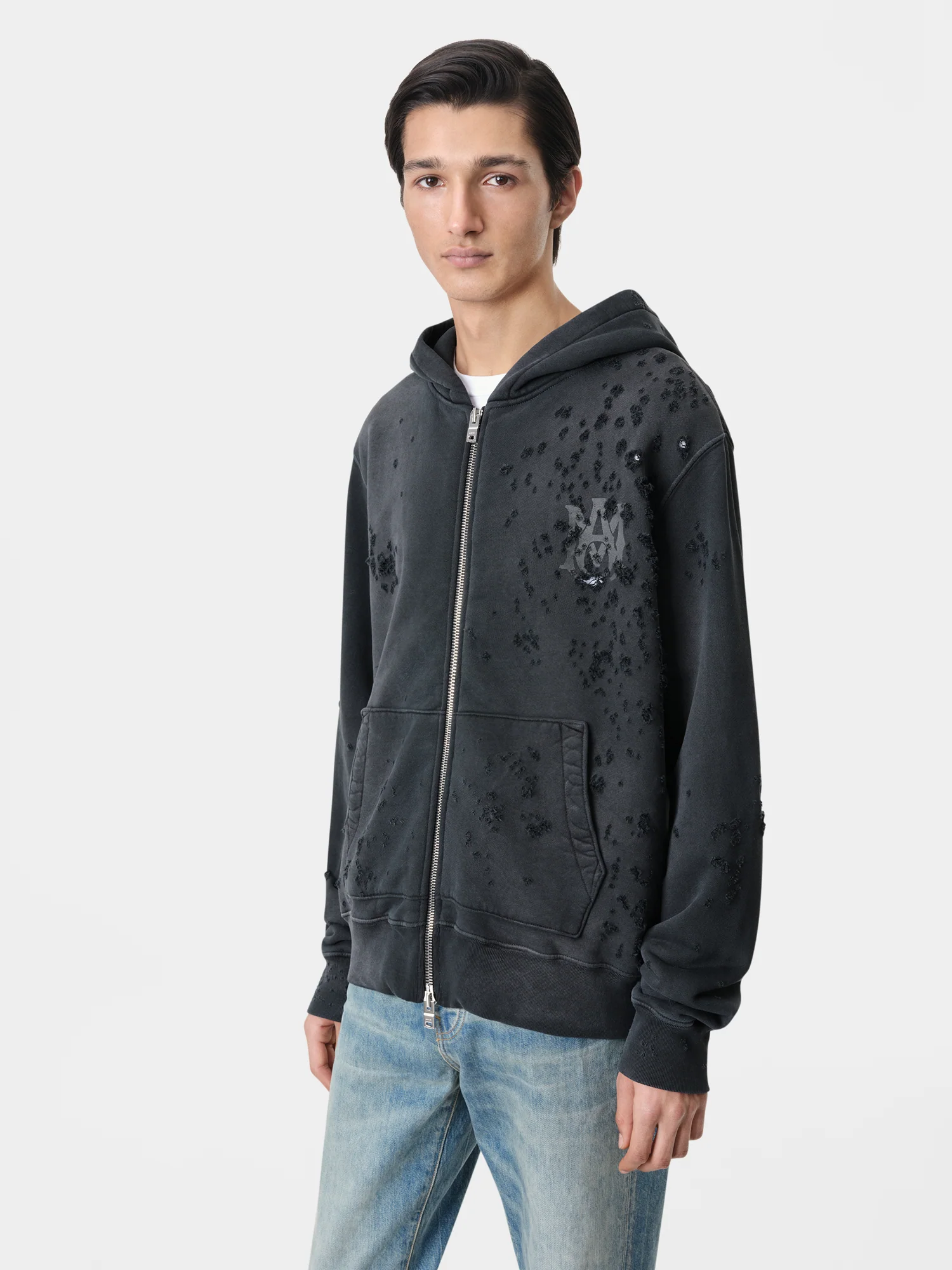 MA LOGO SHOTGUN ZIP HOODIE - Faded Black - Image 3