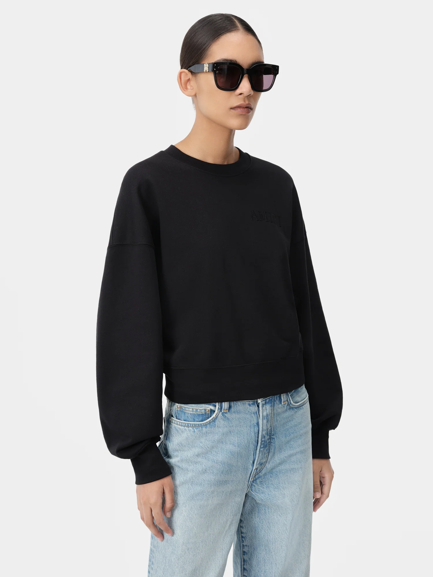 WOMEN - WOMEN'S AMIRI EMBROIDERED CREW - Black - Image 3