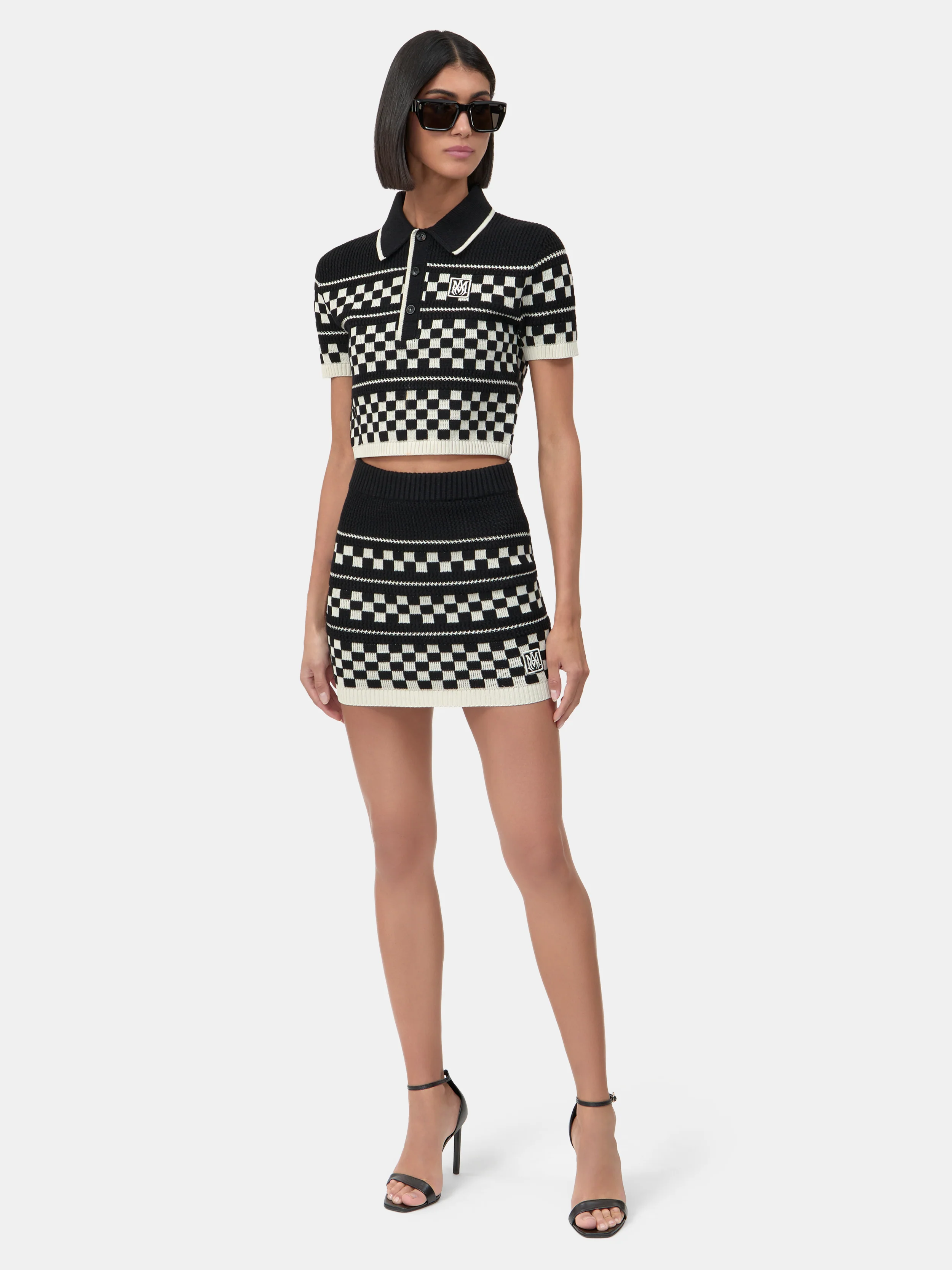WOMEN - WOMEN'S CHECKERED MESH POLO - Black - Image 2