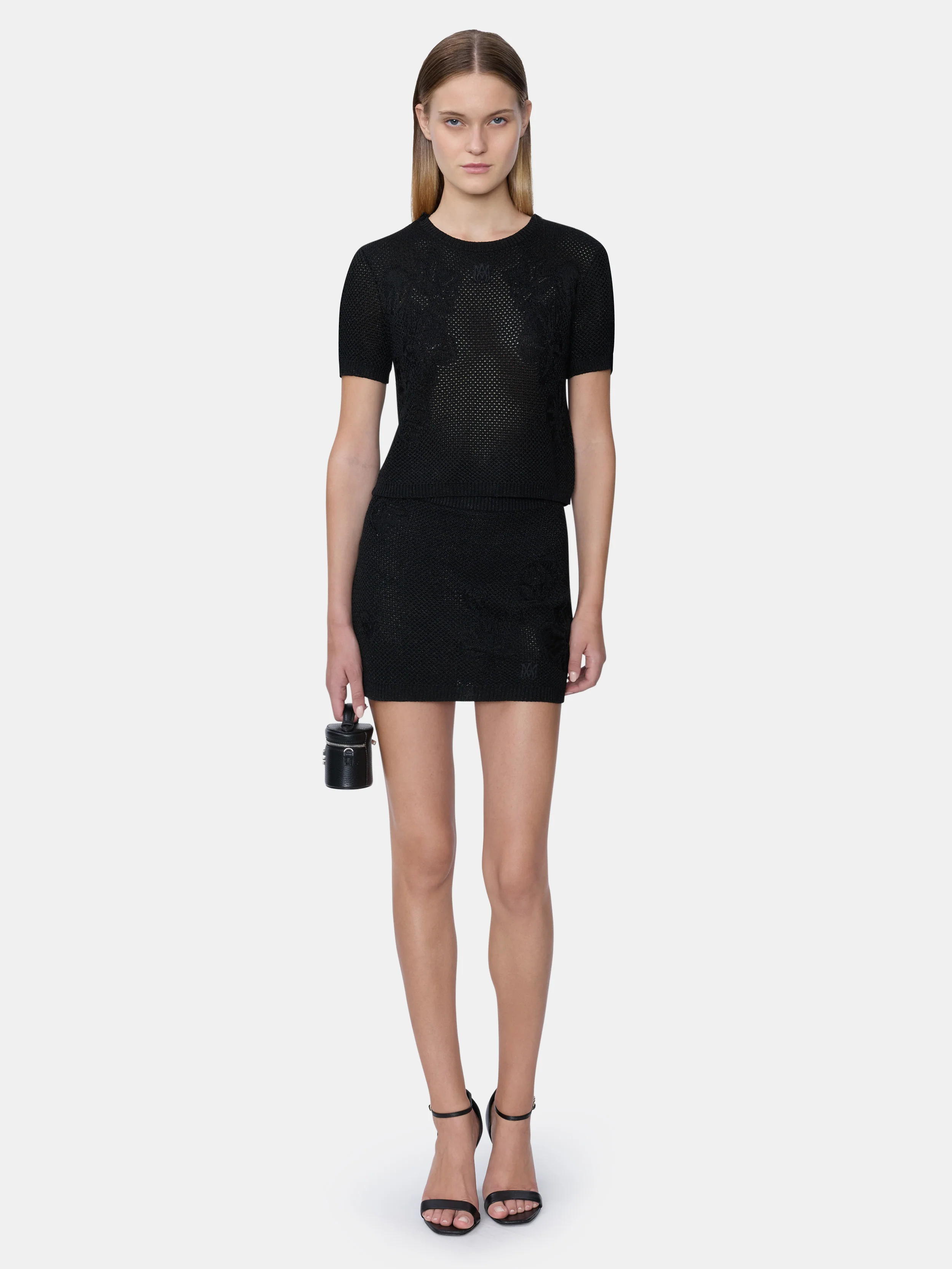 WOMEN - WOMEN'S FLORAL CROCHET TEE - Black - Image 2