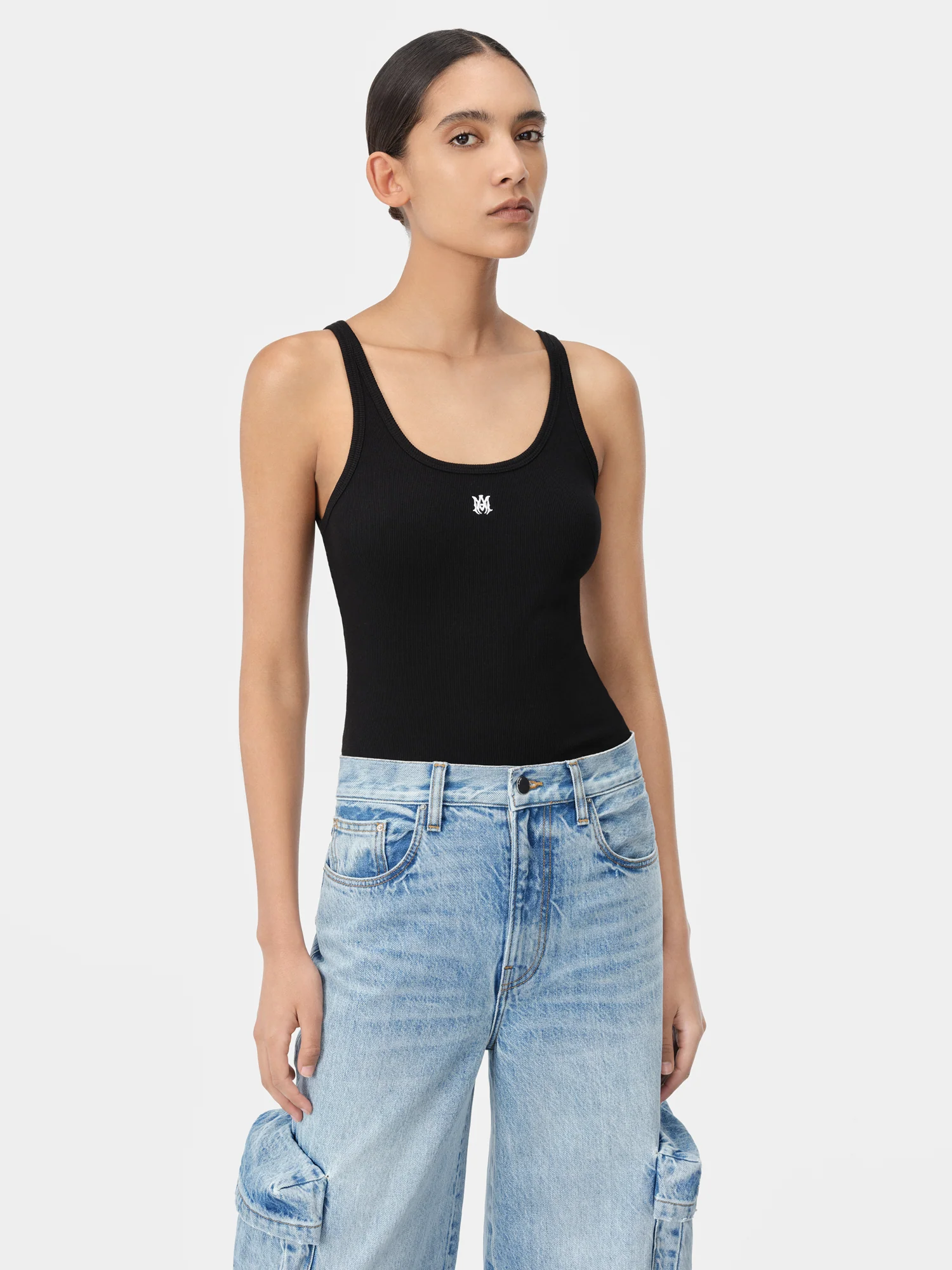 WOMEN - WOMEN'S MA EMBROIDERED RIBBED TANK - Black - Image 3
