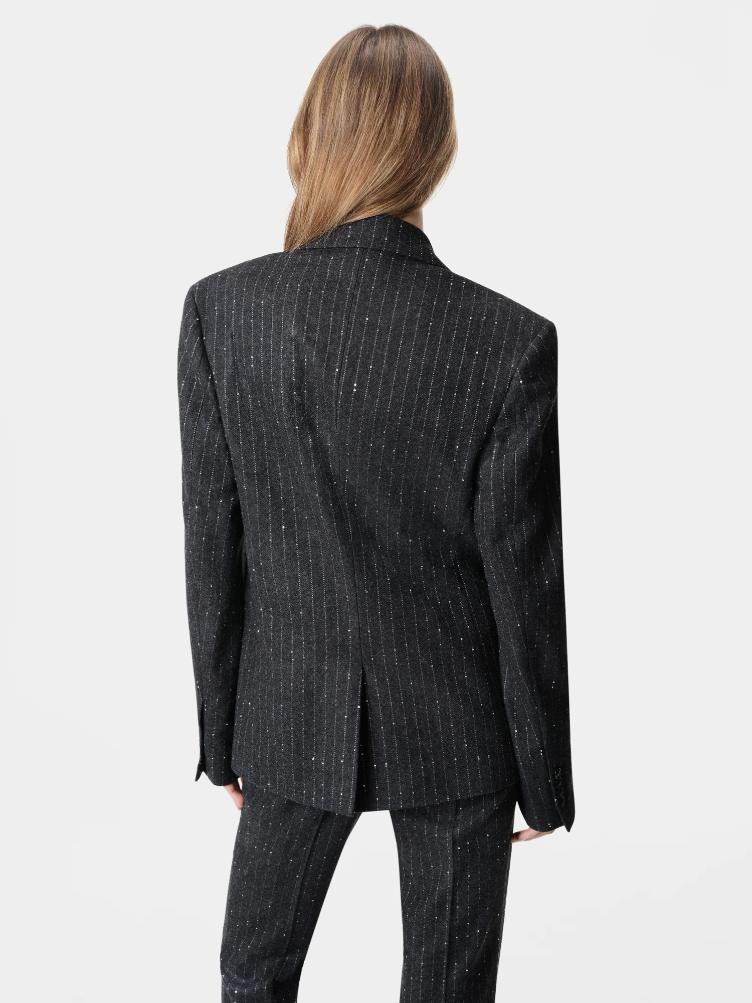 WOMEN - WOMEN'S SEQUIN PINSTRIPE BLAZER - Dark Grey - Image 4