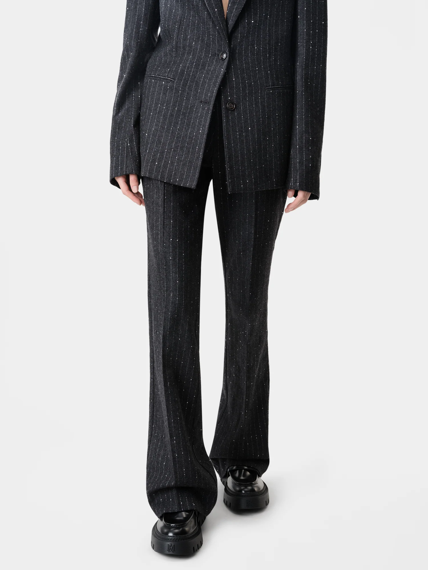 WOMEN - WOMEN'S SEQUIN PINSTRIPE KICK FLARE - Dark Grey - Image 3